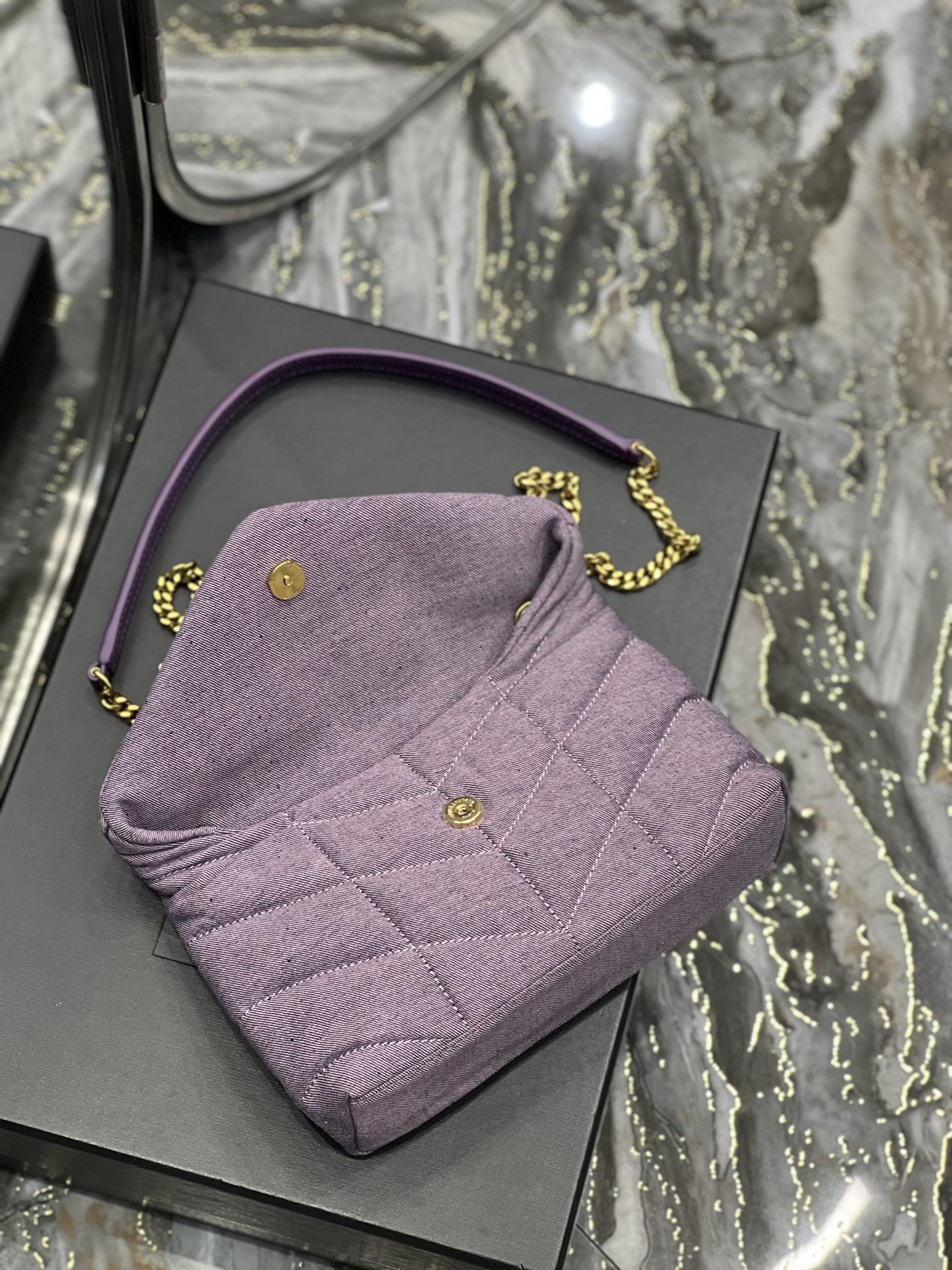 Saint Laurent Puffer Toy Bag Blesched Lilac In Denim For Women 9in/23cm YSL