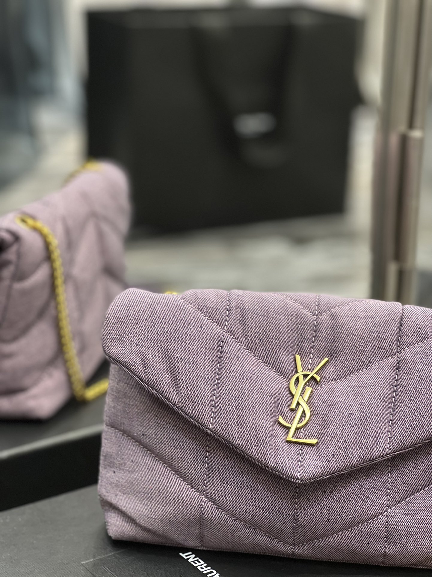 Saint Laurent Puffer Toy Bag Blesched Lilac In Denim For Women 9in/23cm YSL