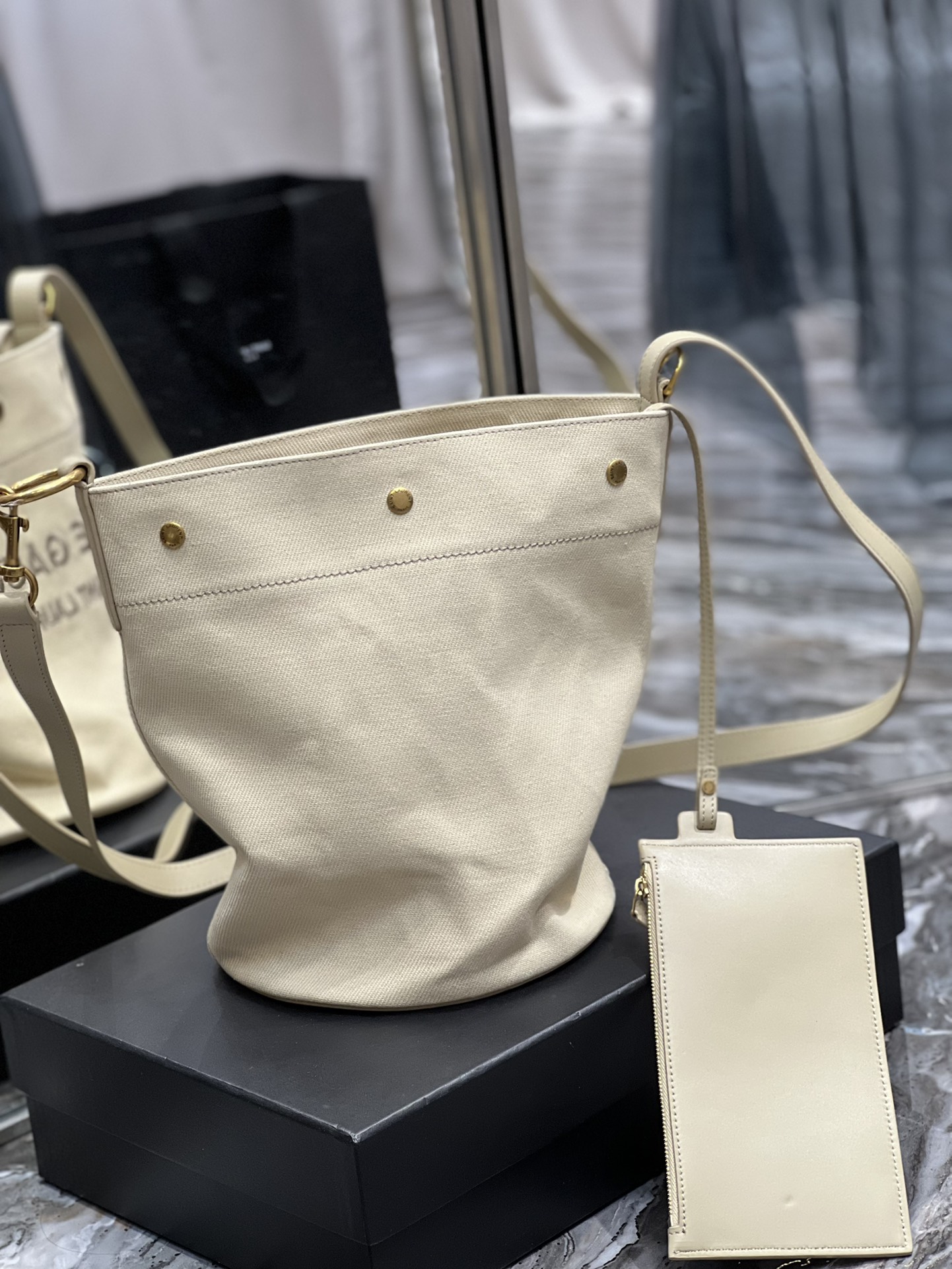 Saint Laurent Rive Gauche Bucket Bag Beige For Women, Women’s Bags 12.2in/31cm YSL