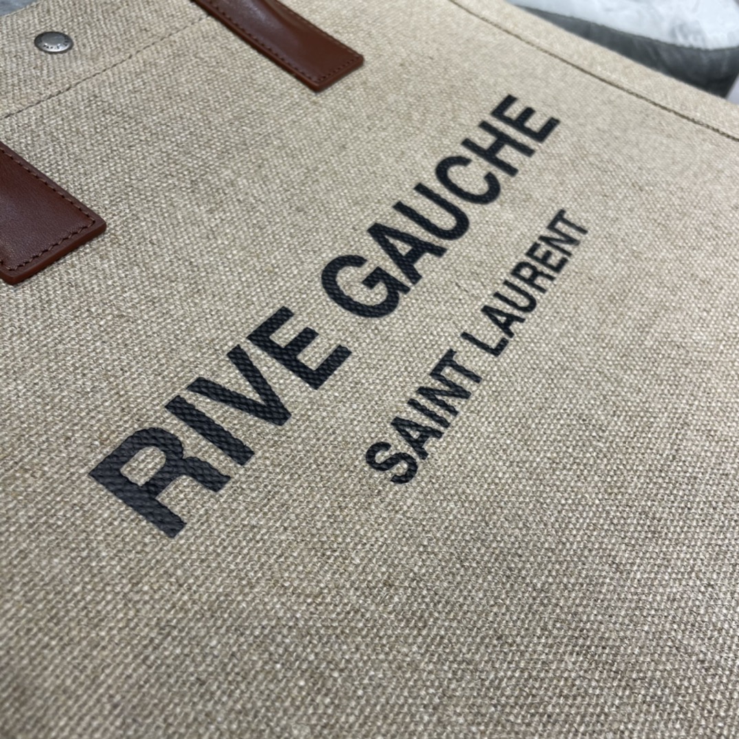 Saint Laurent Rive Gauche North/South Tote Bag In Printed Linen For Women 15.3in/39cm YSL