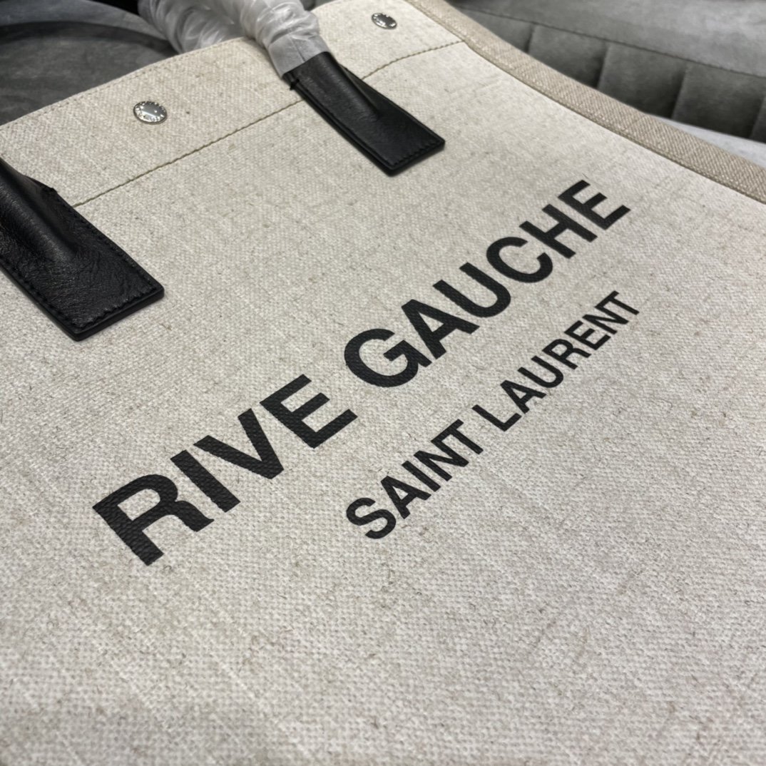 Saint Laurent Rive Gauche North/South Tote Bag In Printed Linen For Women 15.3in/39cm YSL 632539FAABR9083