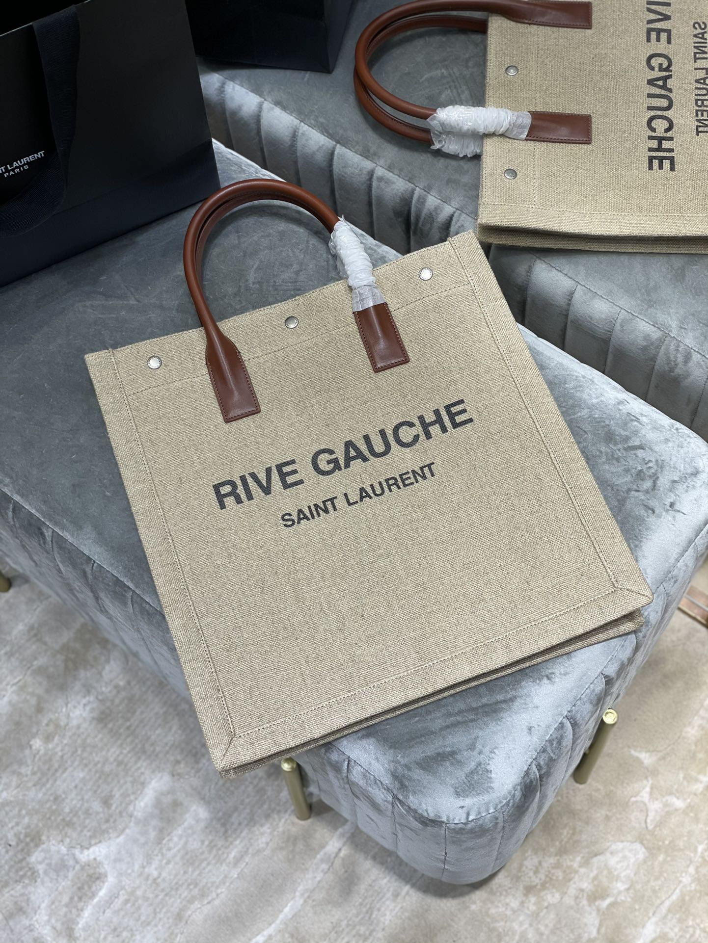 Saint Laurent Rive Gauche North/South Tote Bag In Printed Linen For Women 15.3in/39cm YSL