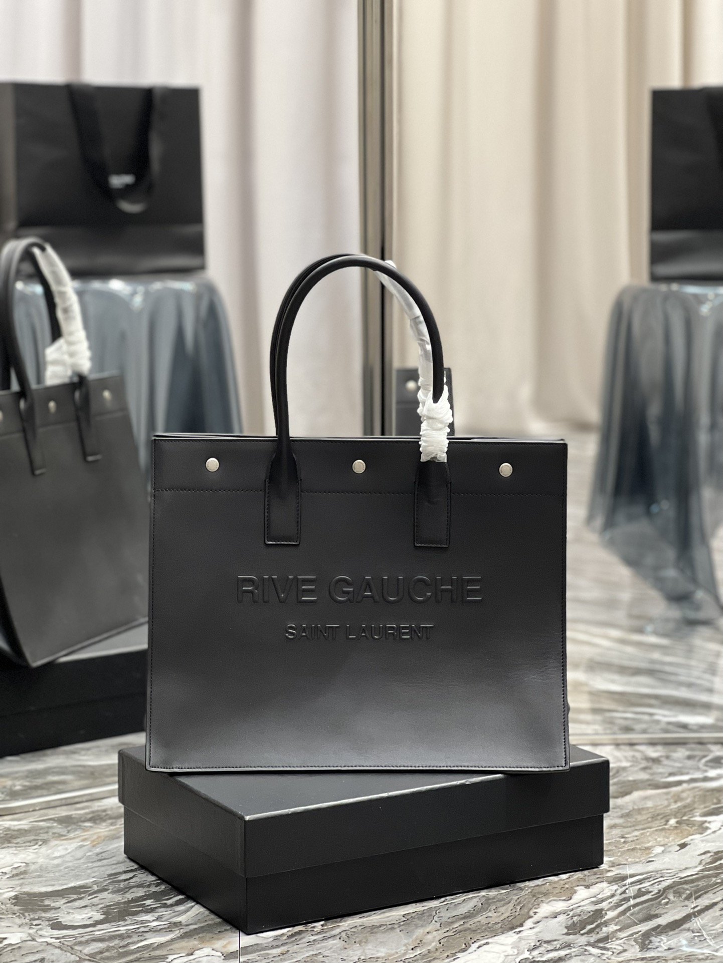 Saint Laurent Rive Gauche Small Tote Bag In Black Noir For Women 15.4in/39cm YSL 686266CWTFE1000