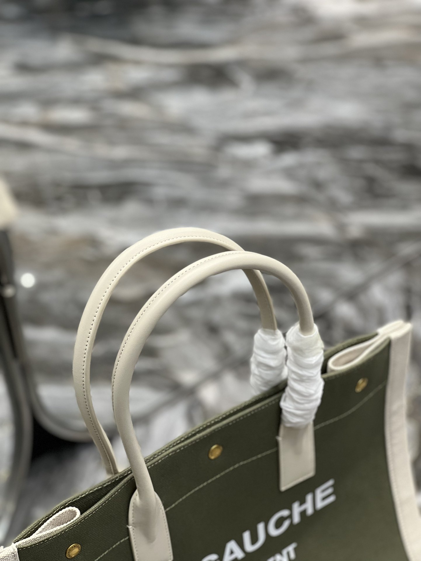 Saint Laurent Rive Gauche Small Tote Bag In Linen Military Green For Women 15.4in/39cm YSL 617481FAADI3281