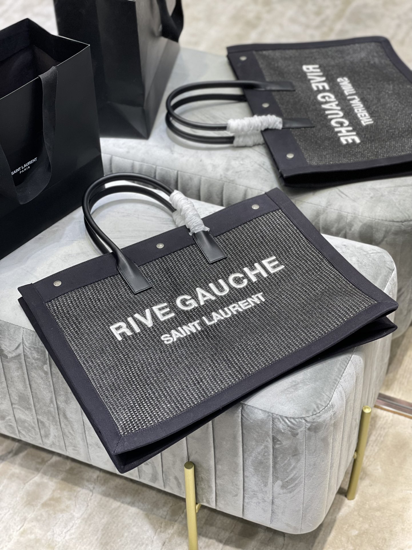 Saint Laurent Rive Gauche Tote Bag Grey For Women, Women’s Bags 18.9in/48cm YSL