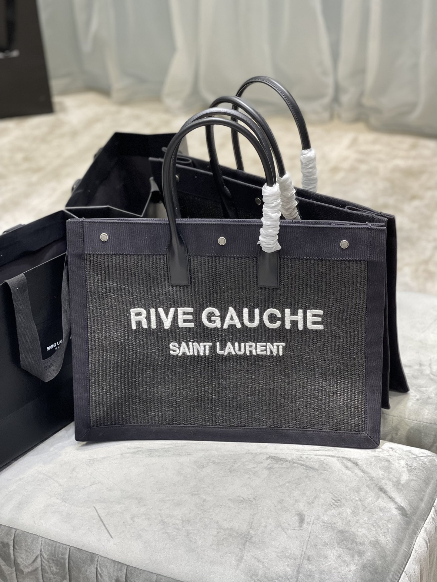 Saint Laurent Rive Gauche Tote Bag Grey For Women, Women’s Bags 18.9in/48cm YSL