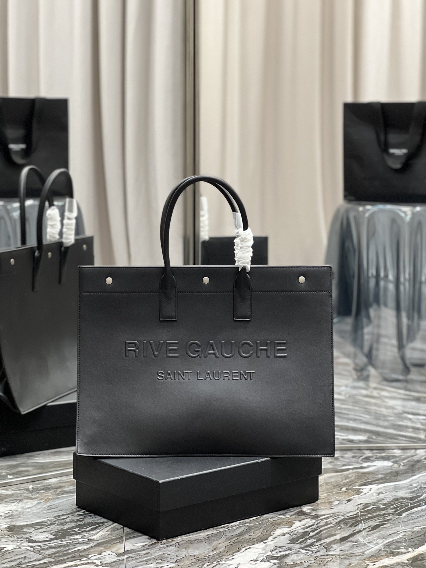 Saint Laurent Rive Gauche Tote Bag In Black For Women 18.9in/48cm YSL 587273CWTFE1000