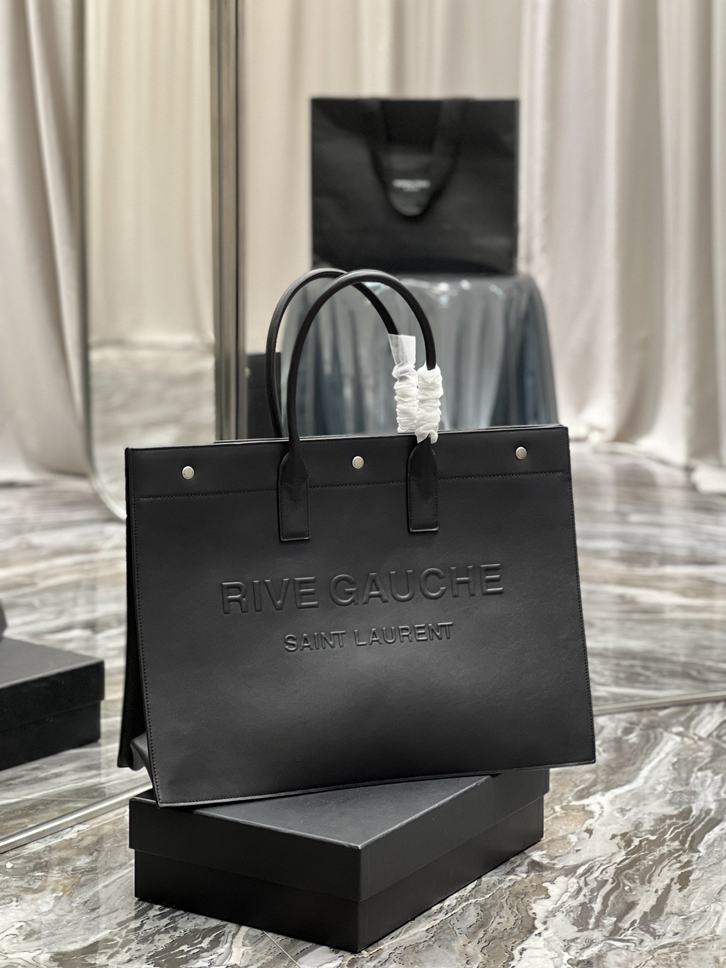 Saint Laurent Rive Gauche Tote Bag In Black For Women 18.9in/48cm YSL 587273CWTFE1000