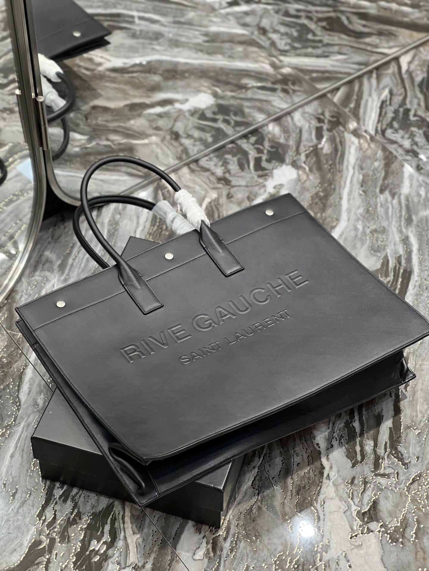 Saint Laurent Rive Gauche Tote Bag In Black For Women 18.9in/48cm YSL 587273CWTFE1000