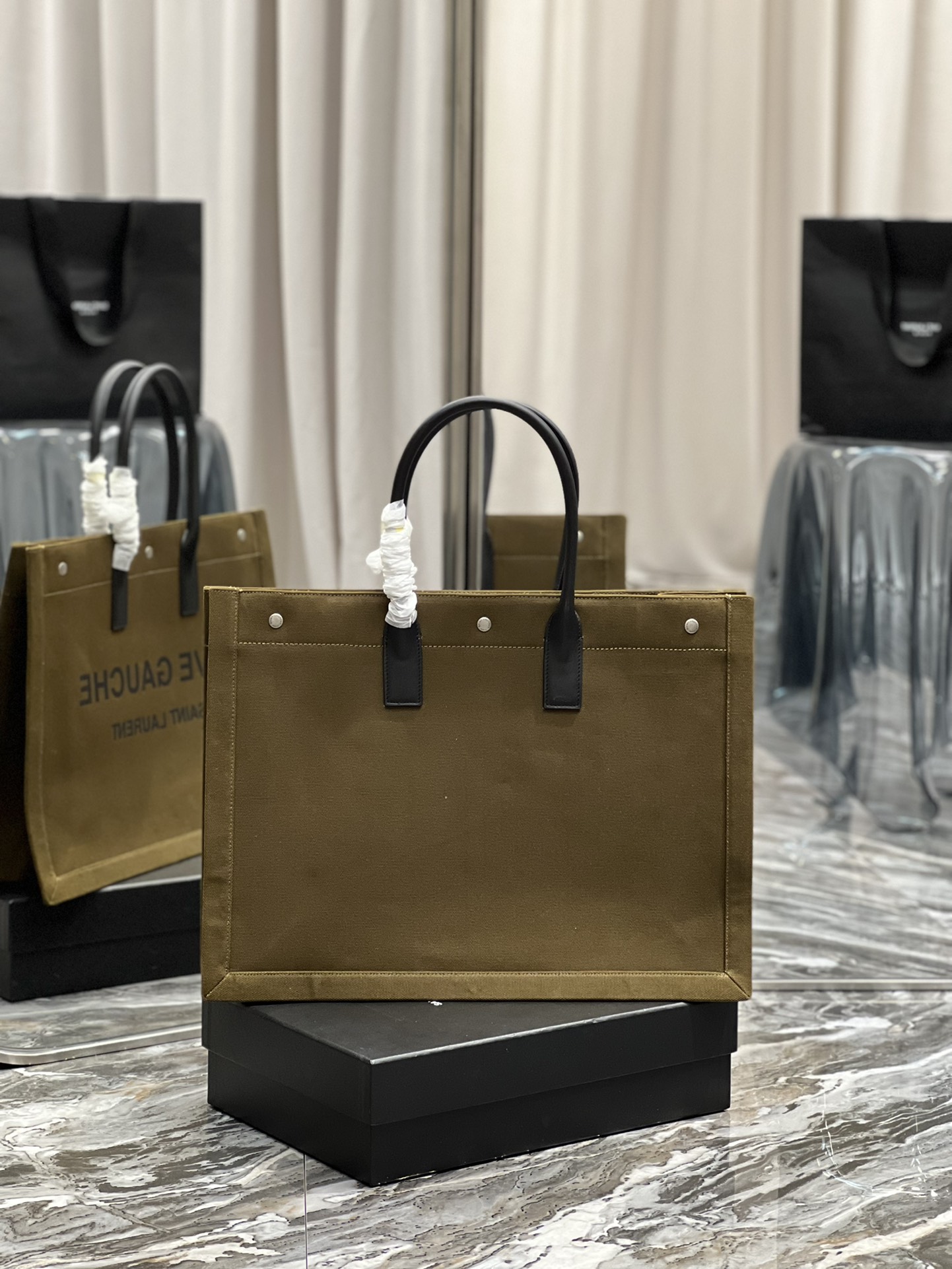 Saint Laurent Rive Gauche Tote Bag In Dark Kaki For Women 18.9in/48cm YSL 587273CWTFE2451