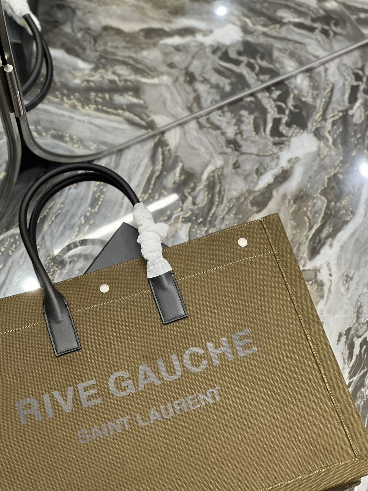 Saint Laurent Rive Gauche Tote Bag In Dark Kaki For Women 18.9in/48cm YSL 587273CWTFE2451
