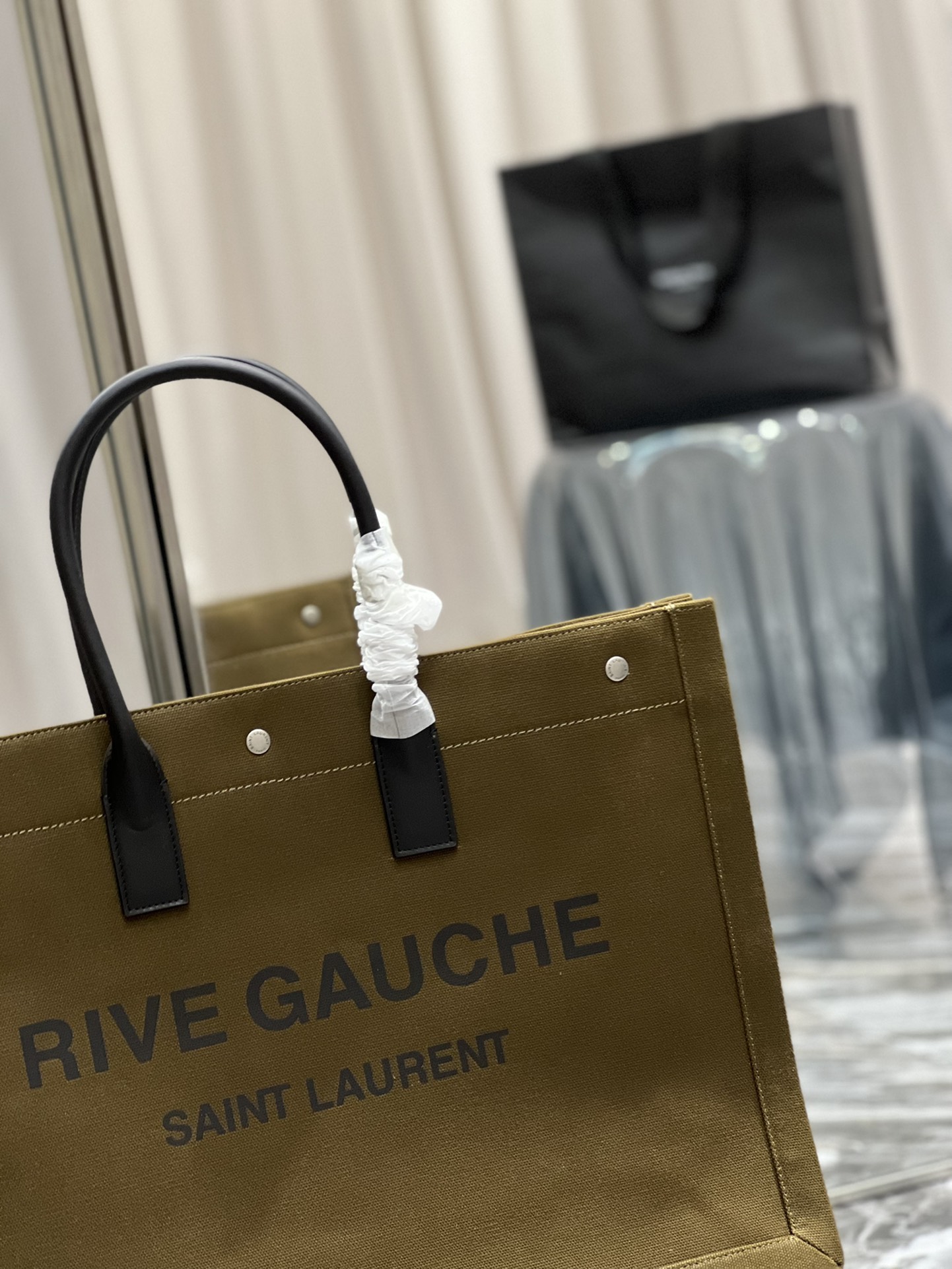 Saint Laurent Rive Gauche Tote Bag In Dark Kaki For Women 18.9in/48cm YSL 587273CWTFE2451
