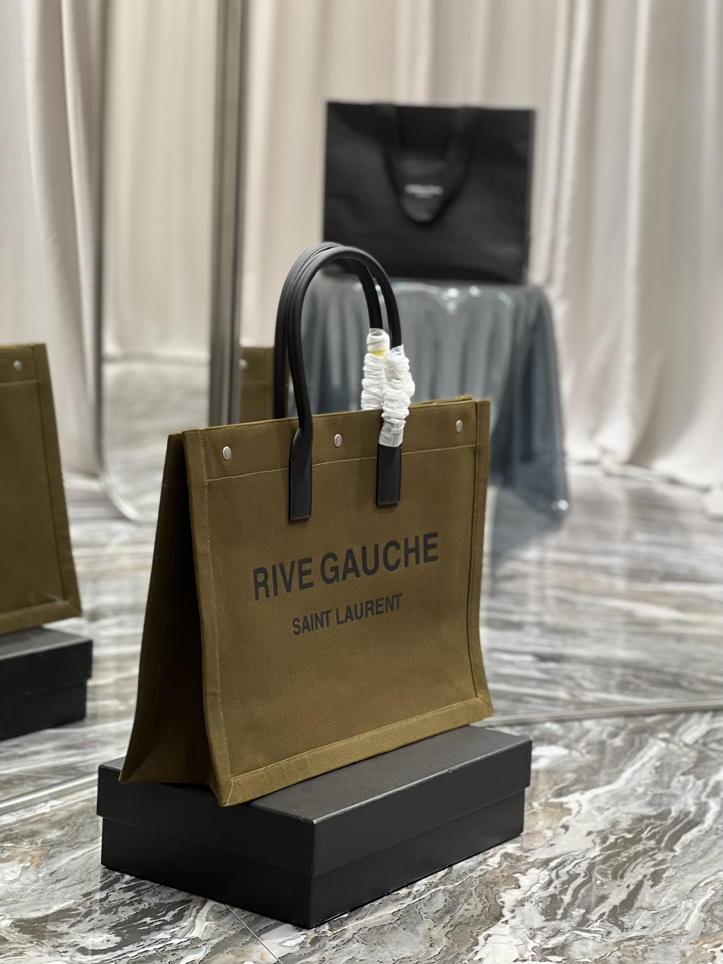 Saint Laurent Rive Gauche Tote Bag In Dark Kaki For Women 18.9in/48cm YSL 587273CWTFE2451