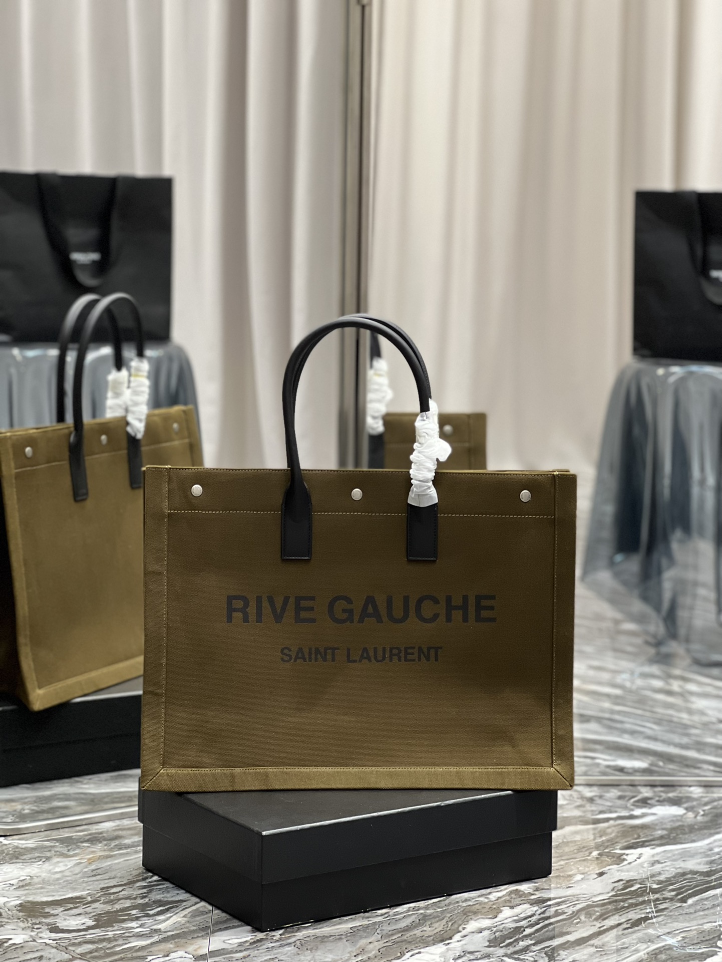 Saint Laurent Rive Gauche Tote Bag In Dark Kaki For Women 18.9in/48cm YSL 587273CWTFE2451
