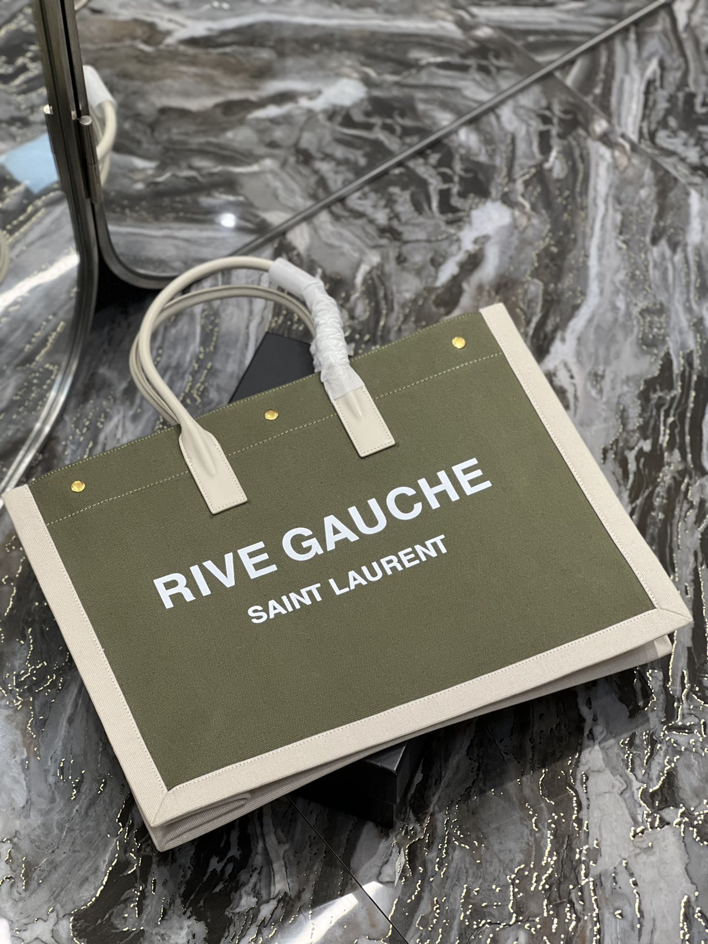 Saint Laurent Rive Gauche Tote Bag In Military Green For Women 18.9in/48cm YSL