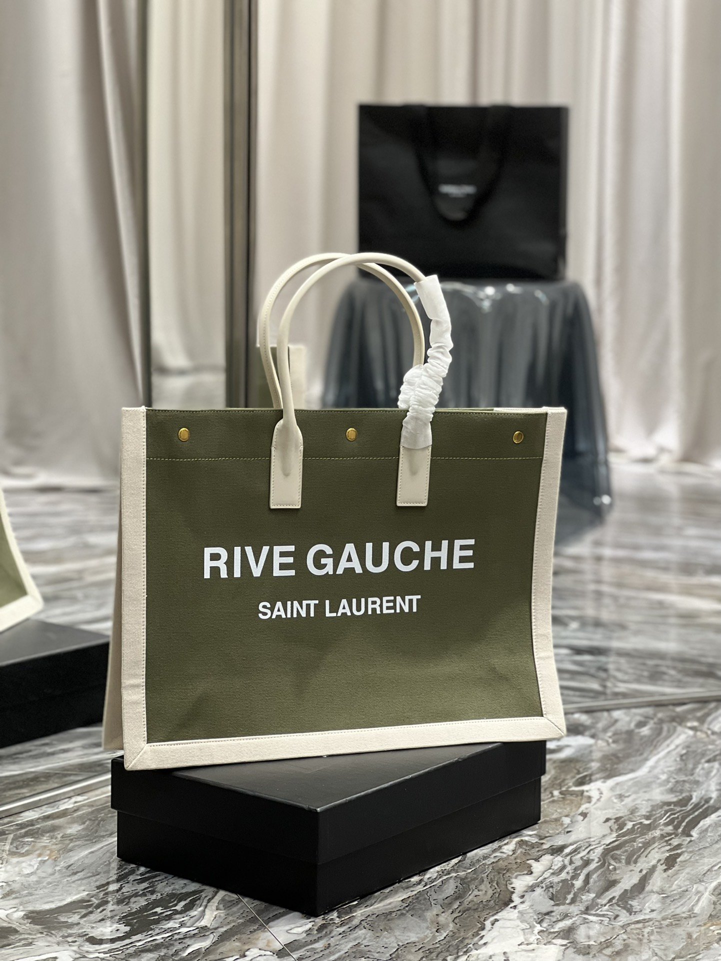 Saint Laurent Rive Gauche Tote Bag In Military Green For Women 18.9in/48cm YSL