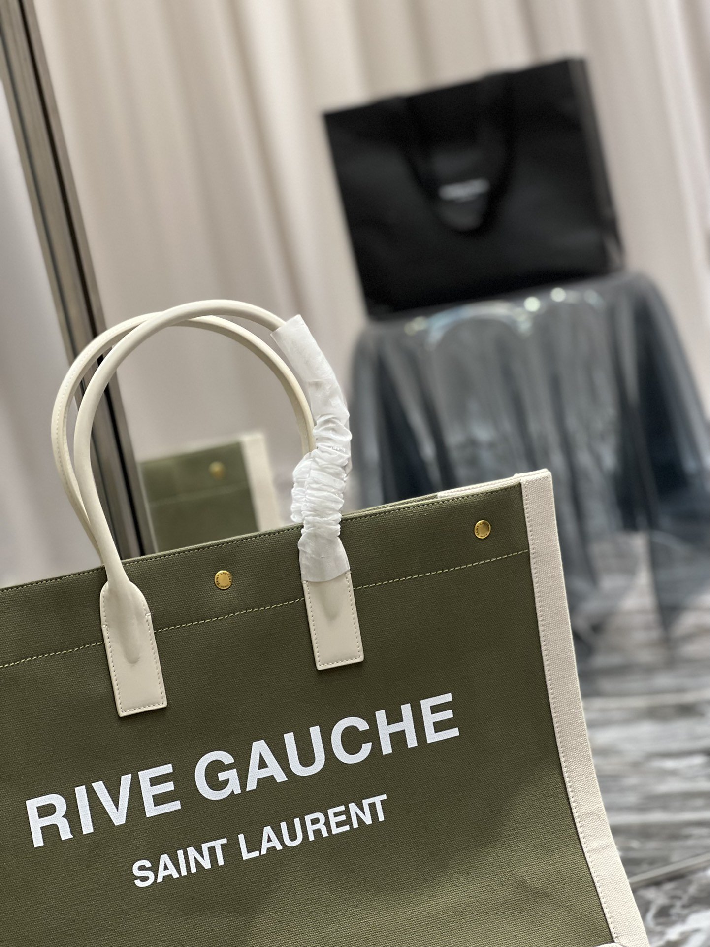 Saint Laurent Rive Gauche Tote Bag In Military Green For Women 18.9in/48cm YSL
