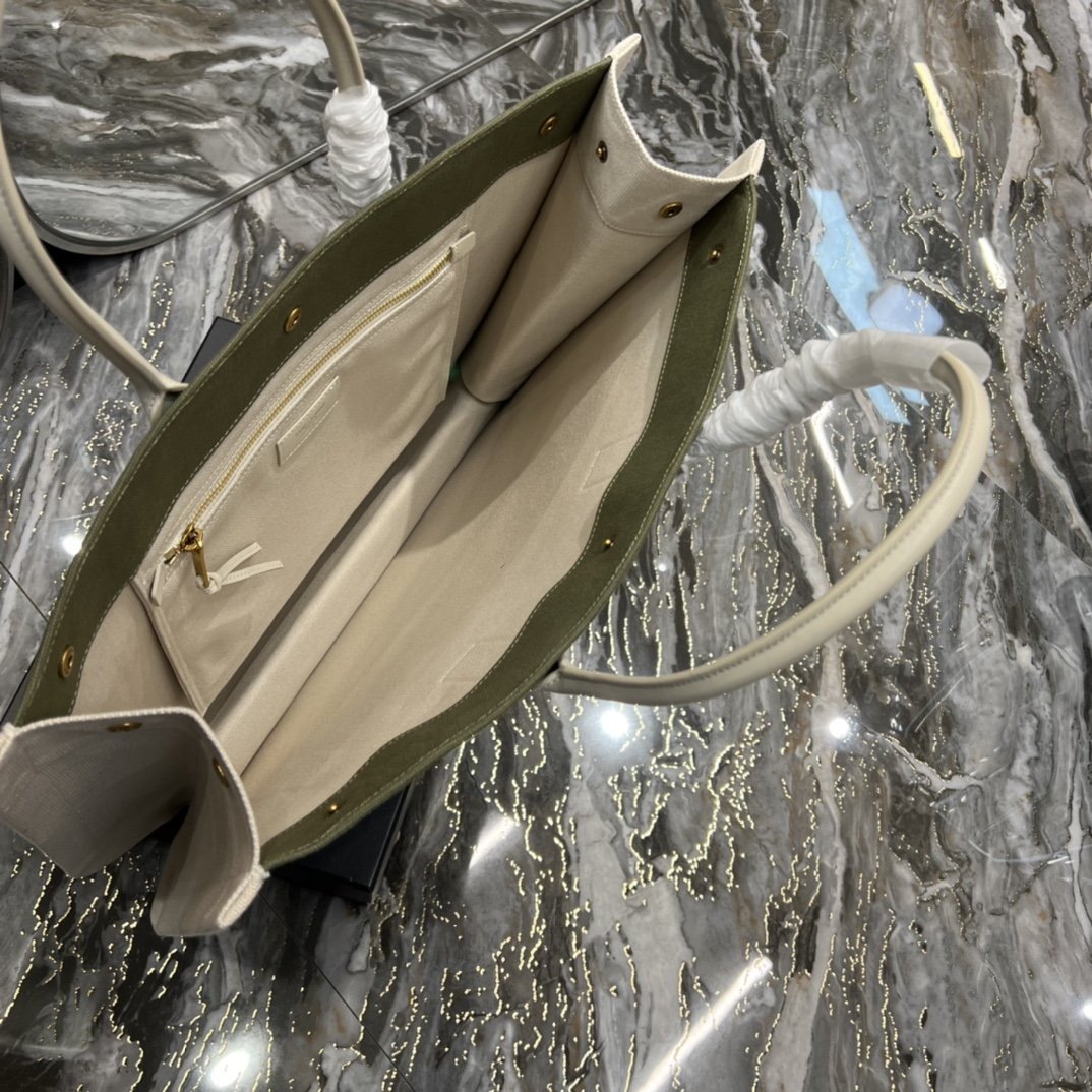 Saint Laurent Rive Gauche Tote Bag In Military Green For Women 18.9in/48cm YSL