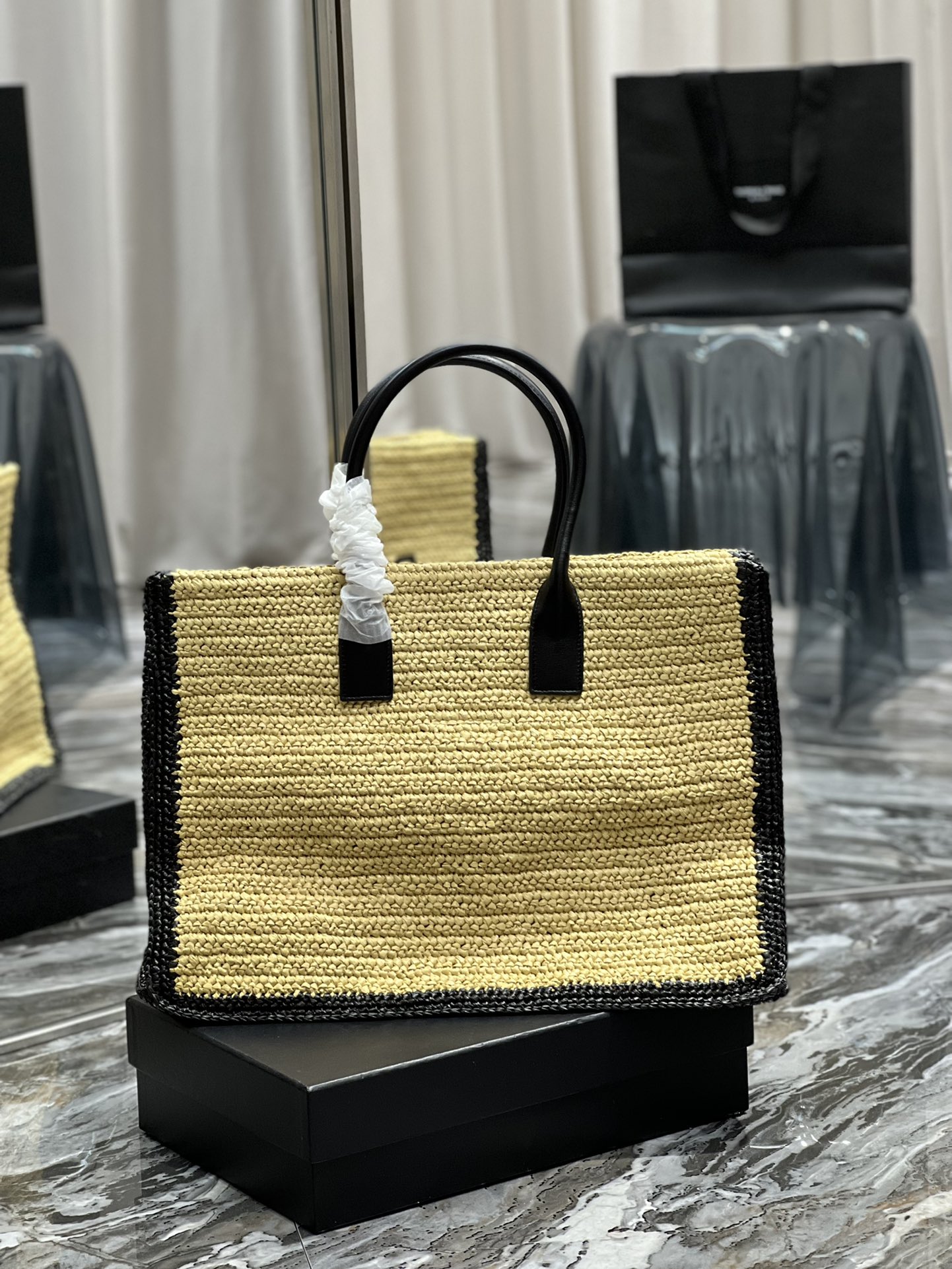 Saint Laurent Rive Gauche Tote Bag In Raffia For Women 18.9in/48cm YSL 685742GAAAG2099