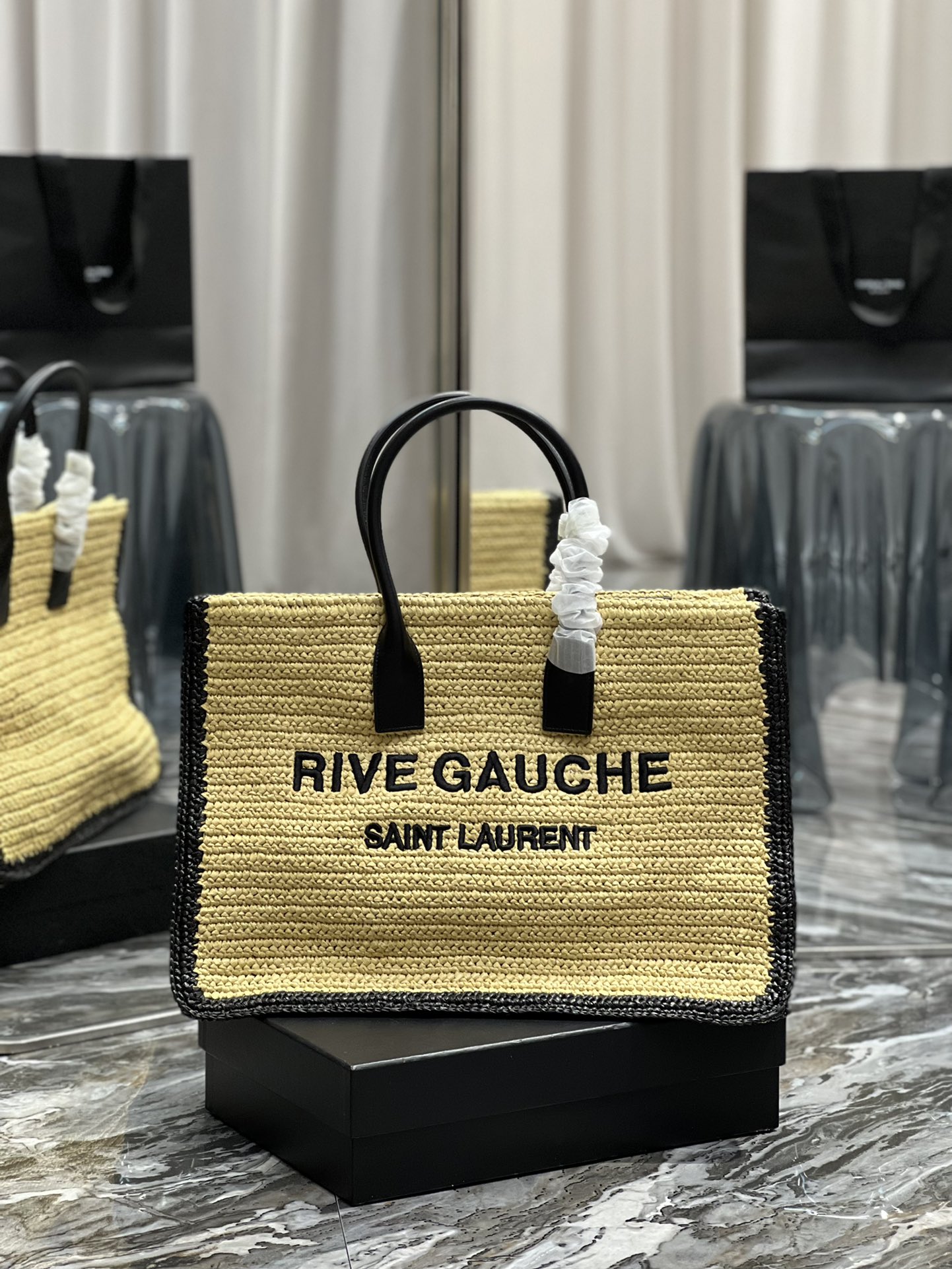 Saint Laurent Rive Gauche Tote Bag In Raffia For Women 18.9in/48cm YSL 685742GAAAG2099