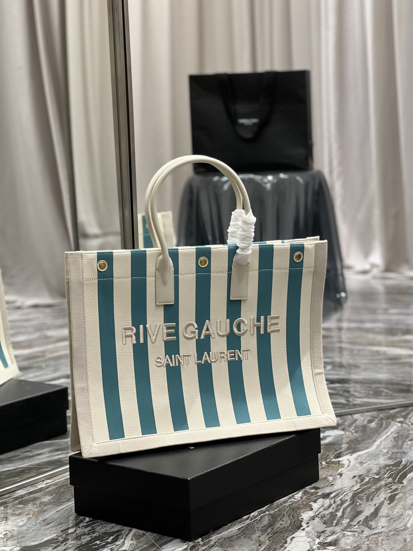 Saint Laurent Rive Gauche Tote Bag In Water Green For Women 18.9in/48cm YSL 499290FAAD51680