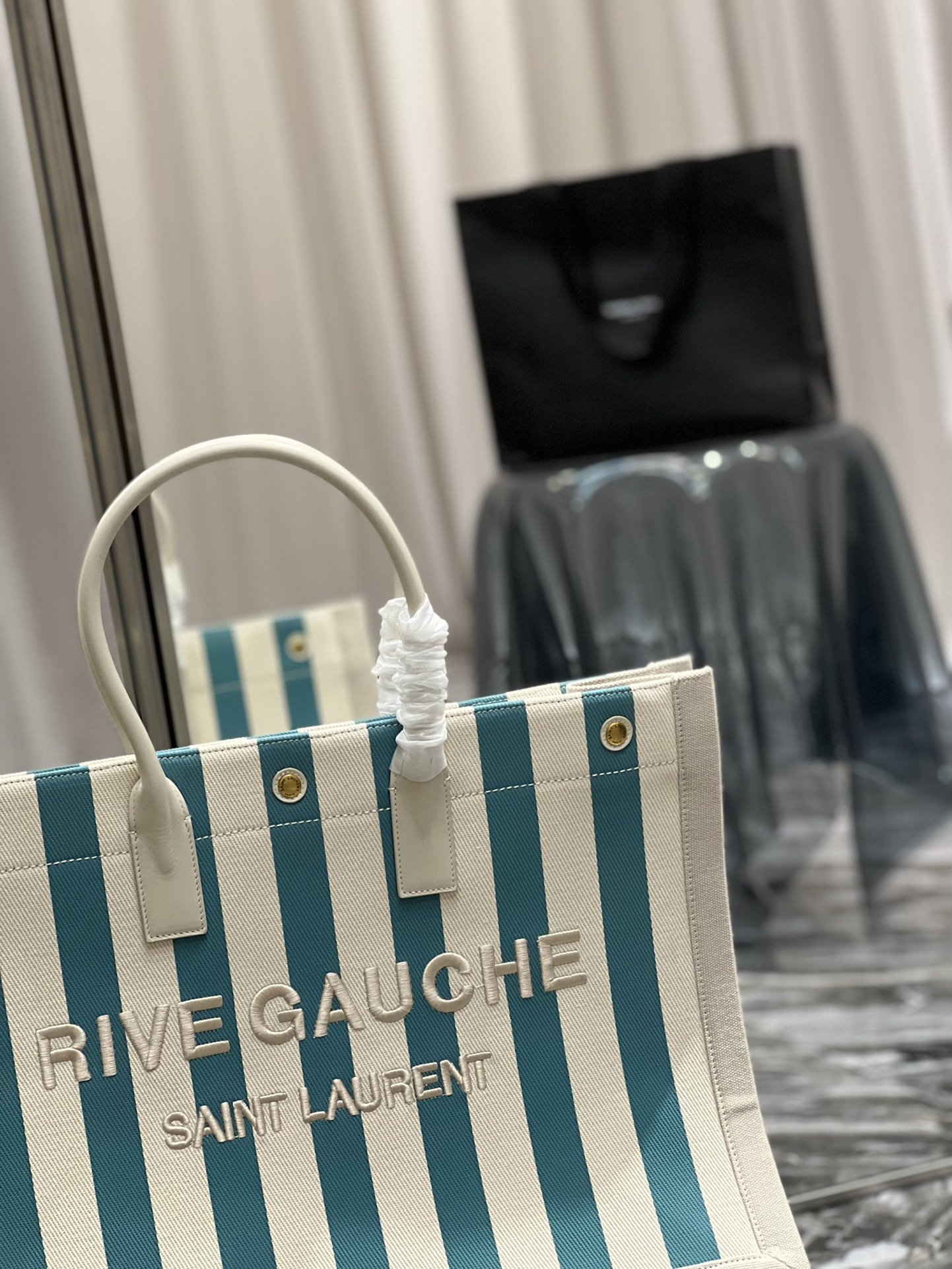 Saint Laurent Rive Gauche Tote Bag In Water Green For Women 18.9in/48cm YSL 499290FAAD51680