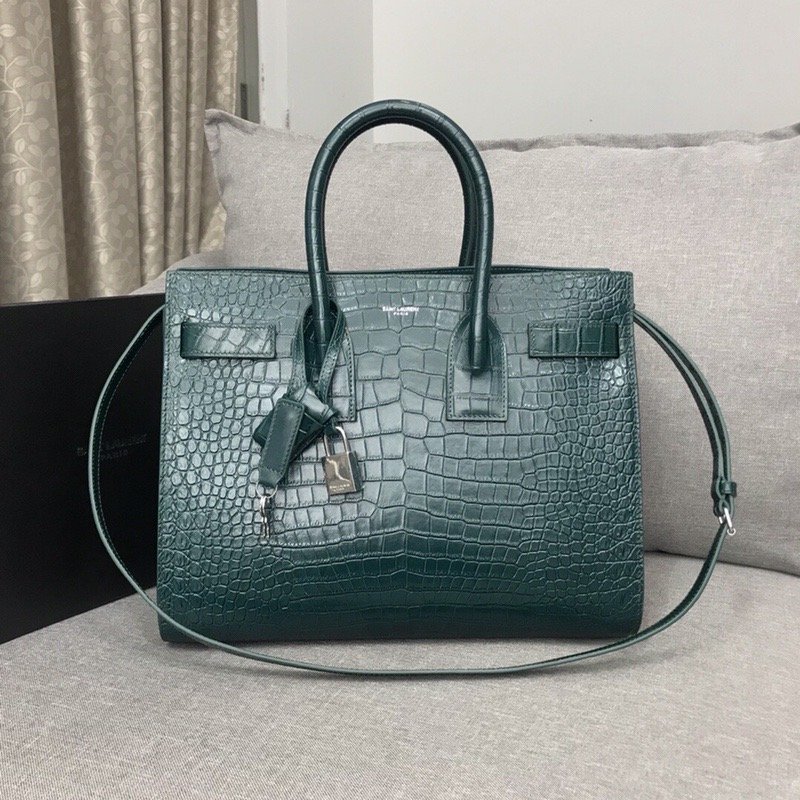 Saint Laurent Sac De Jour Small In Embossed Crocodile Green For Women 12.5in/32cm YSL 