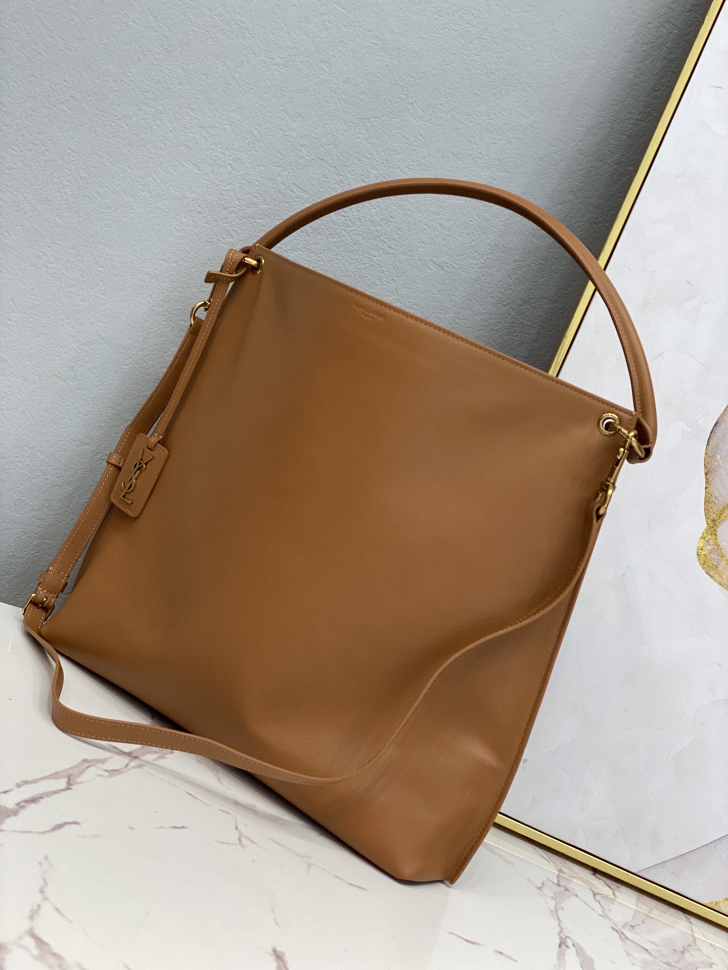 Saint Laurent Shopping N/S In Supple Brown For Women 13.7in/35cm YSL