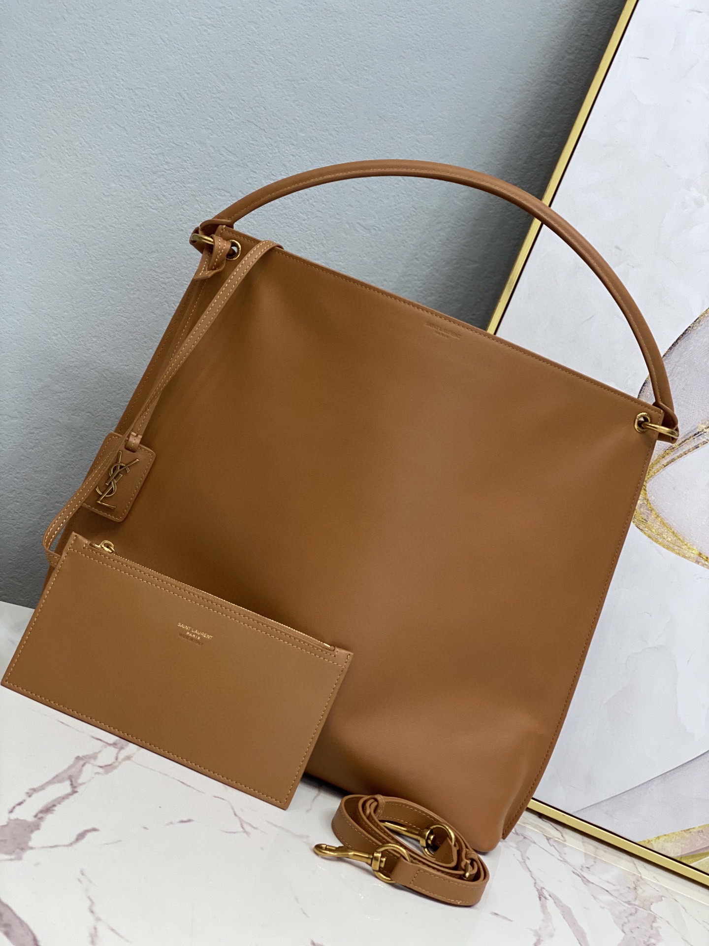 Saint Laurent Shopping N/S In Supple Brown For Women 13.7in/35cm YSL