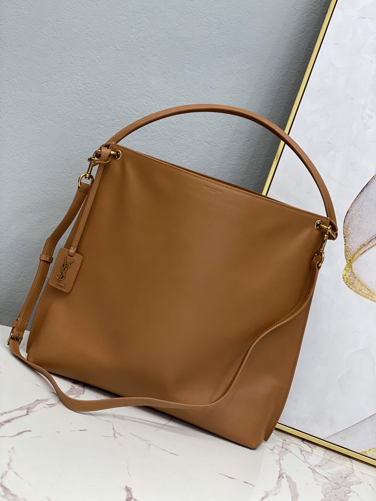 Saint Laurent Shopping N/S In Supple Brown For Women 13.7in/35cm YSL
