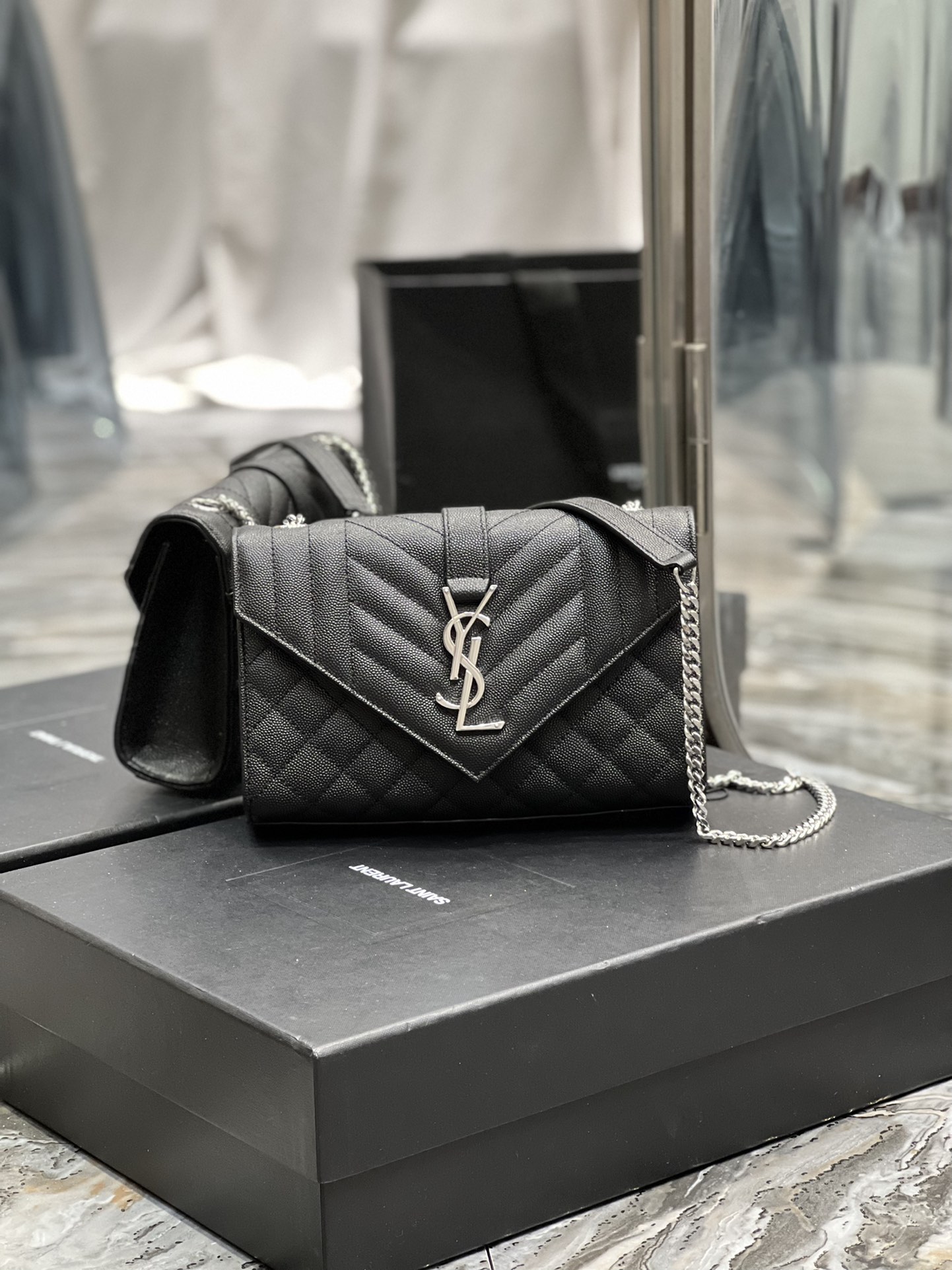 Saint Laurent Small Bag Black In Mix Matelasse For Women 8.2in/21cm YSL