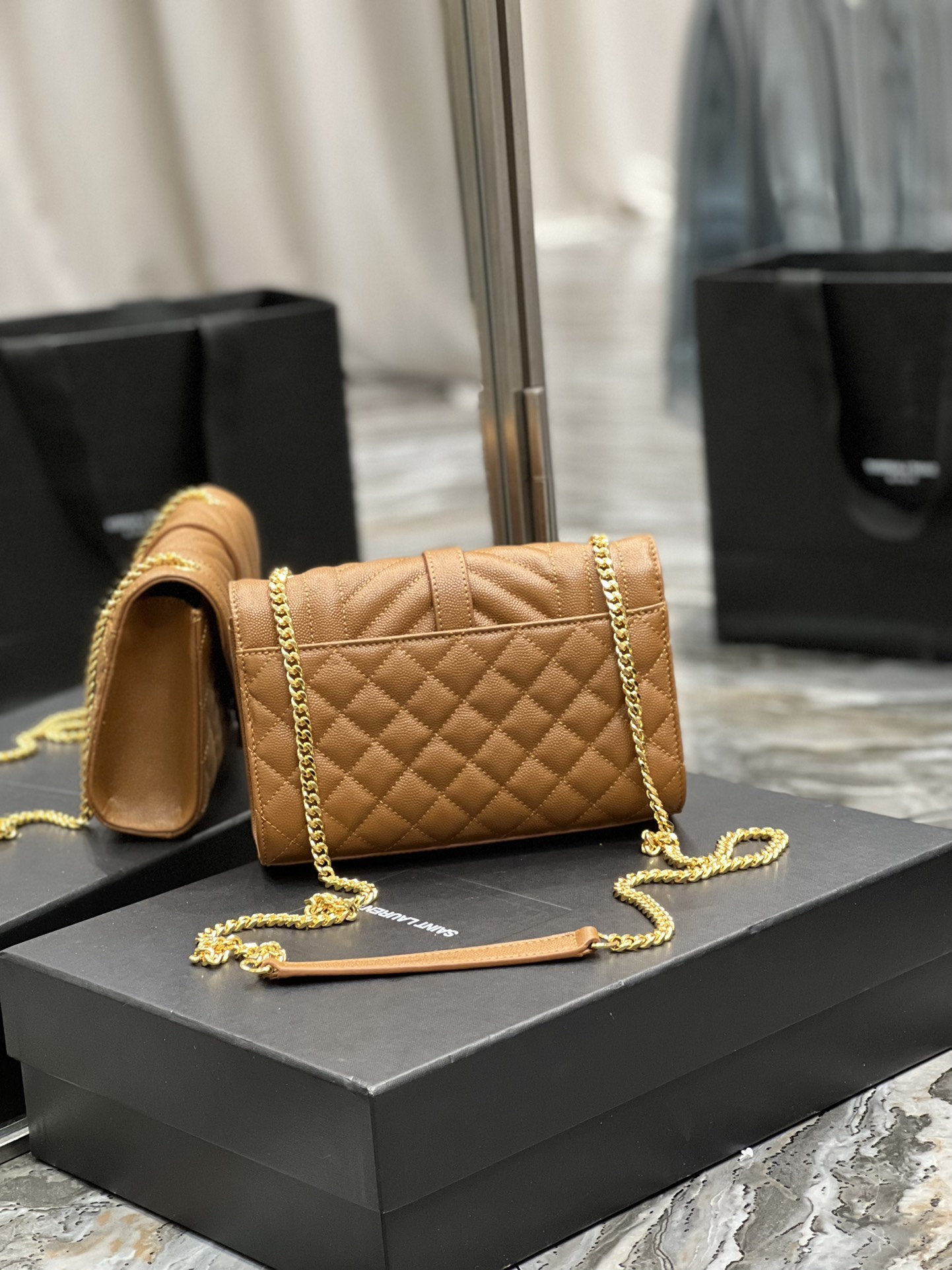 Saint Laurent Small Bag Dark Natural In Mix Matelasse For Women 8.2in/21cm YSL
