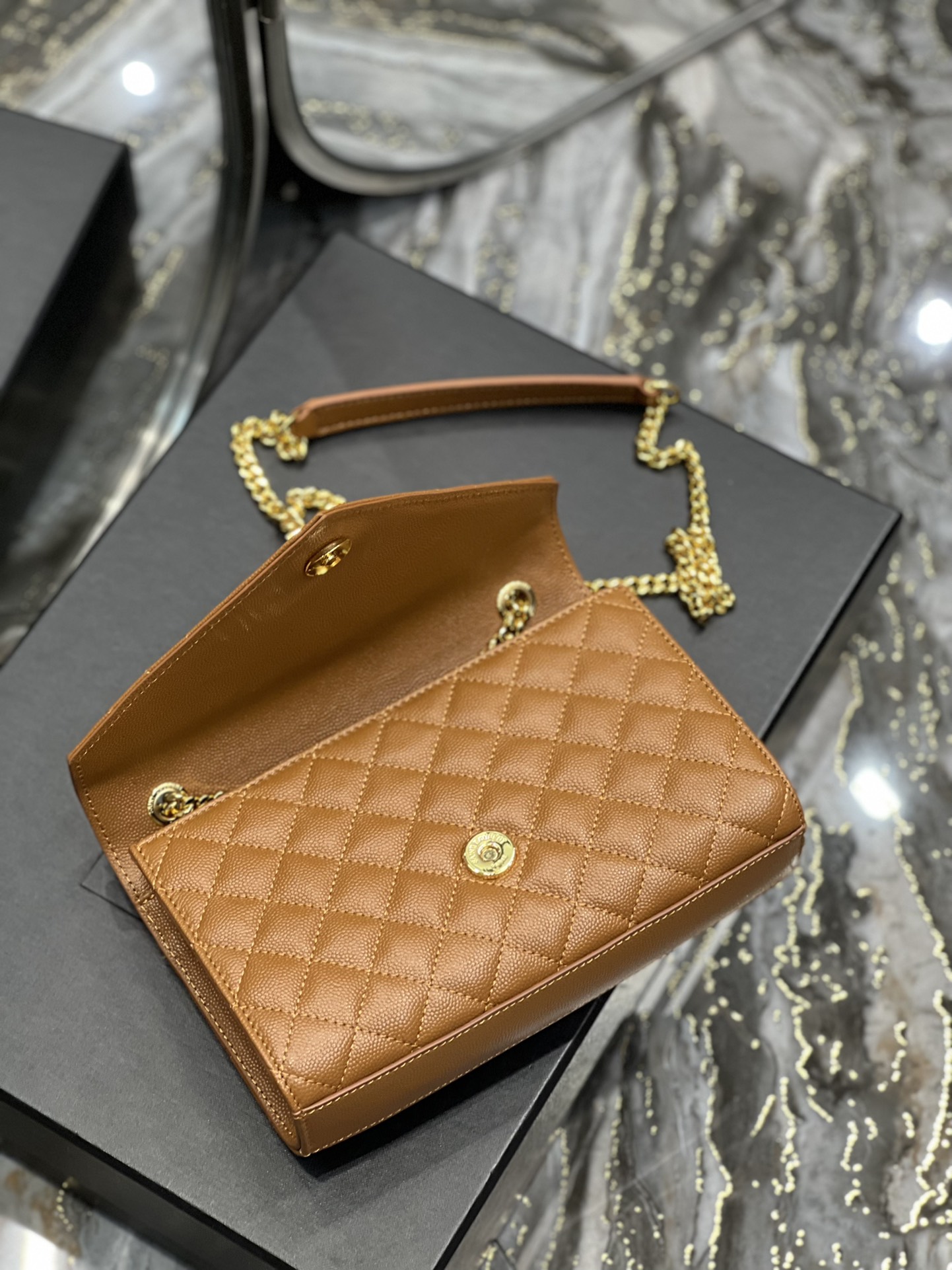 Saint Laurent Small Bag Dark Natural In Mix Matelasse For Women 8.2in/21cm YSL
