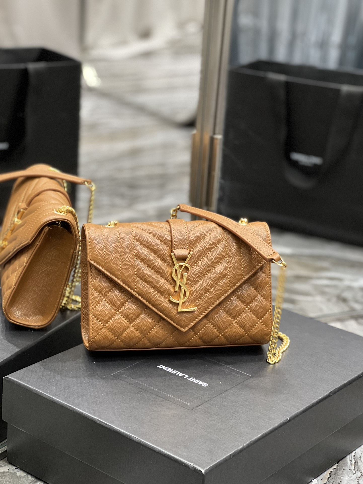 Saint Laurent Small Bag Dark Natural In Mix Matelasse For Women 8.2in/21cm YSL