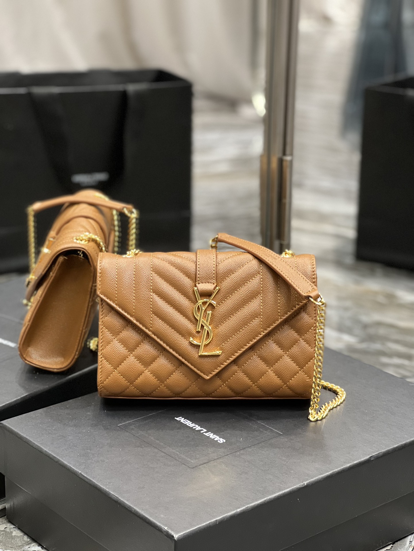 Saint Laurent Small Bag Dark Natural In Mix Matelasse For Women 8.2in/21cm YSL