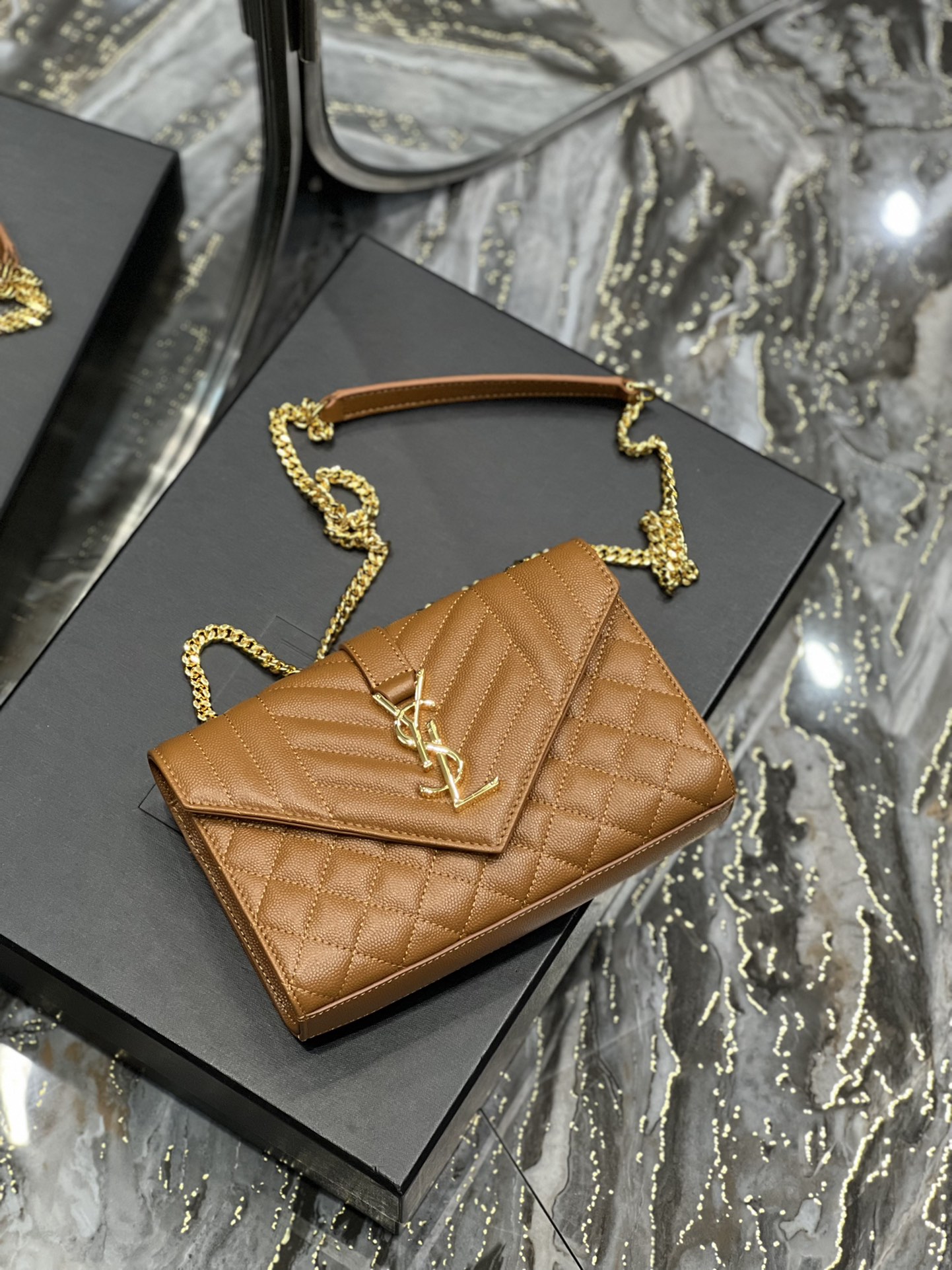 Saint Laurent Small Bag Dark Natural In Mix Matelasse For Women 8.2in/21cm YSL