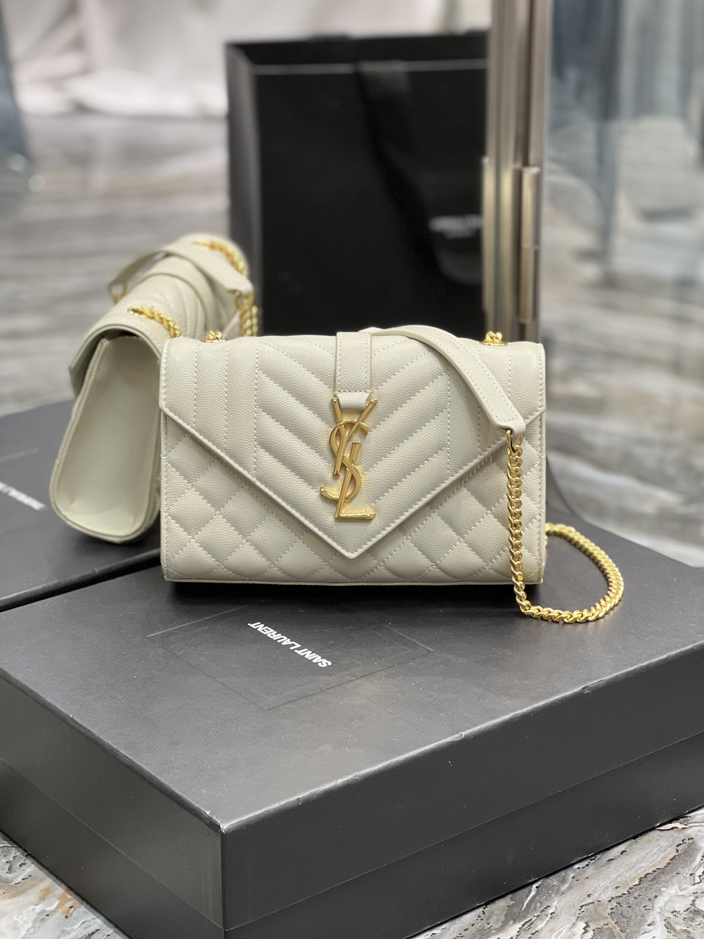 Saint Laurent Small Bag White In Mix Matelasse For Women 8.2in/21cm YSL