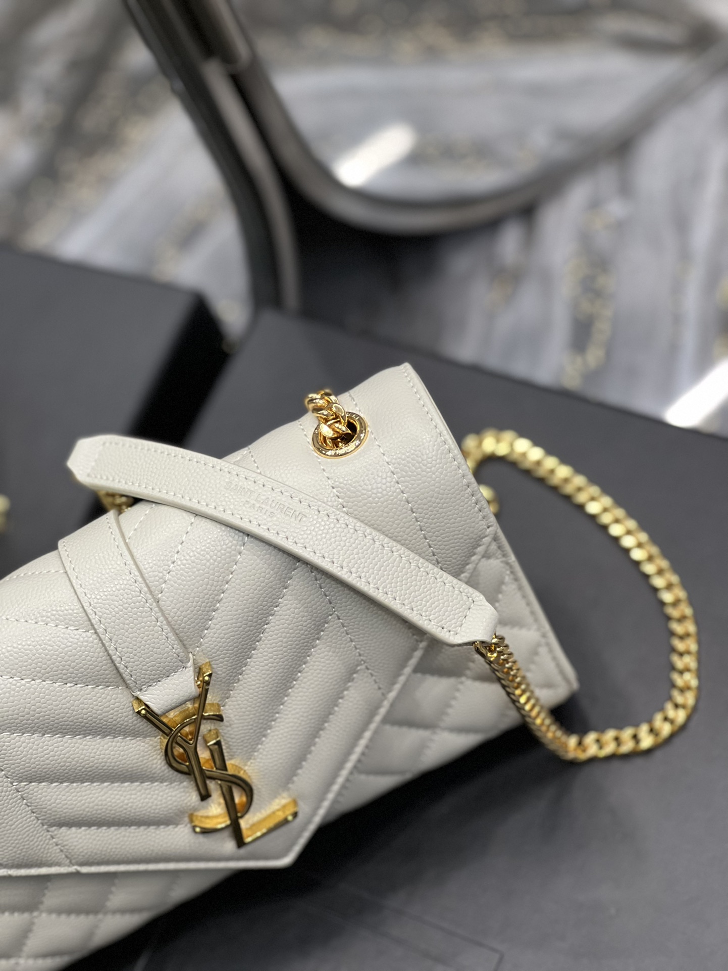 Saint Laurent Small Bag White In Mix Matelasse For Women 8.2in/21cm YSL