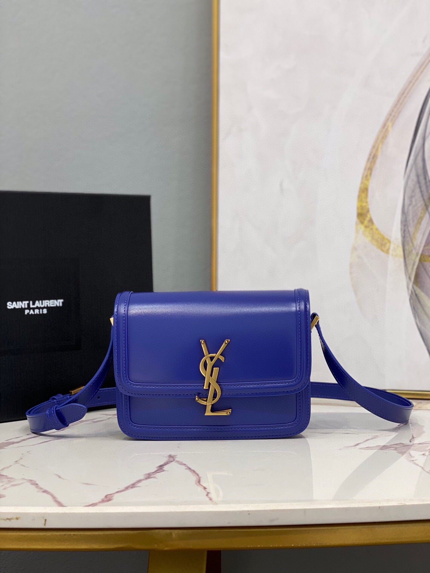 Saint Laurent Solferino Medium Satchel In Box Navy Blue For Women 9in/23cm YSL 6343050SX0W4147