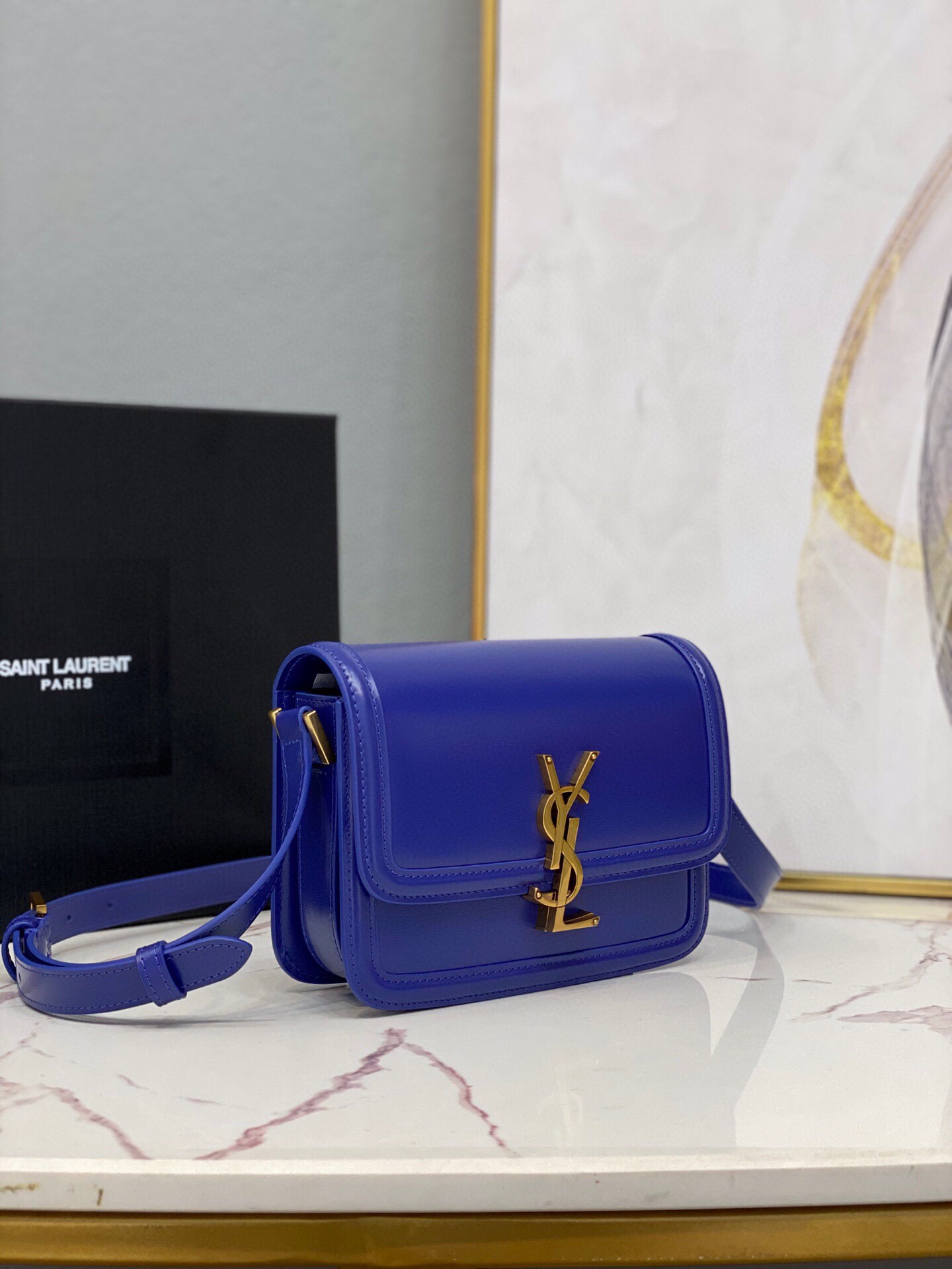 Saint Laurent Solferino Medium Satchel In Box Navy Blue For Women 9in/23cm YSL 6343050SX0W4147