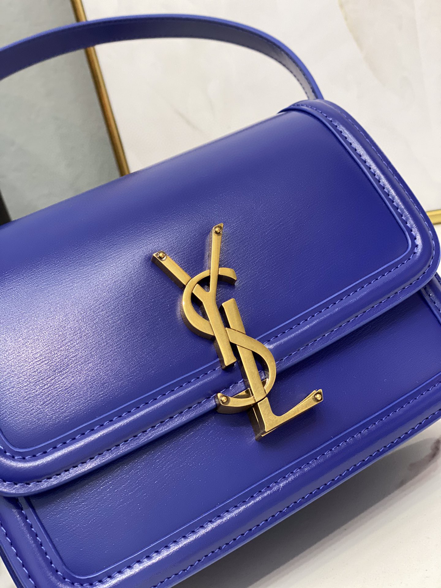 Saint Laurent Solferino Small Satchel In Box Navy Blue For Women  7.4in/19cm YSL 
