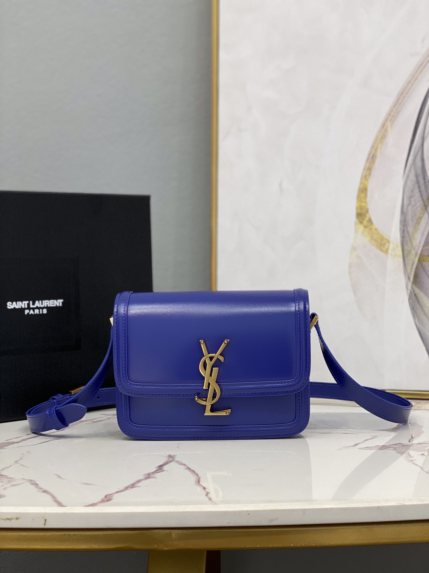 Saint Laurent Solferino Small Satchel In Box Navy Blue For Women  7.4in/19cm YSL 