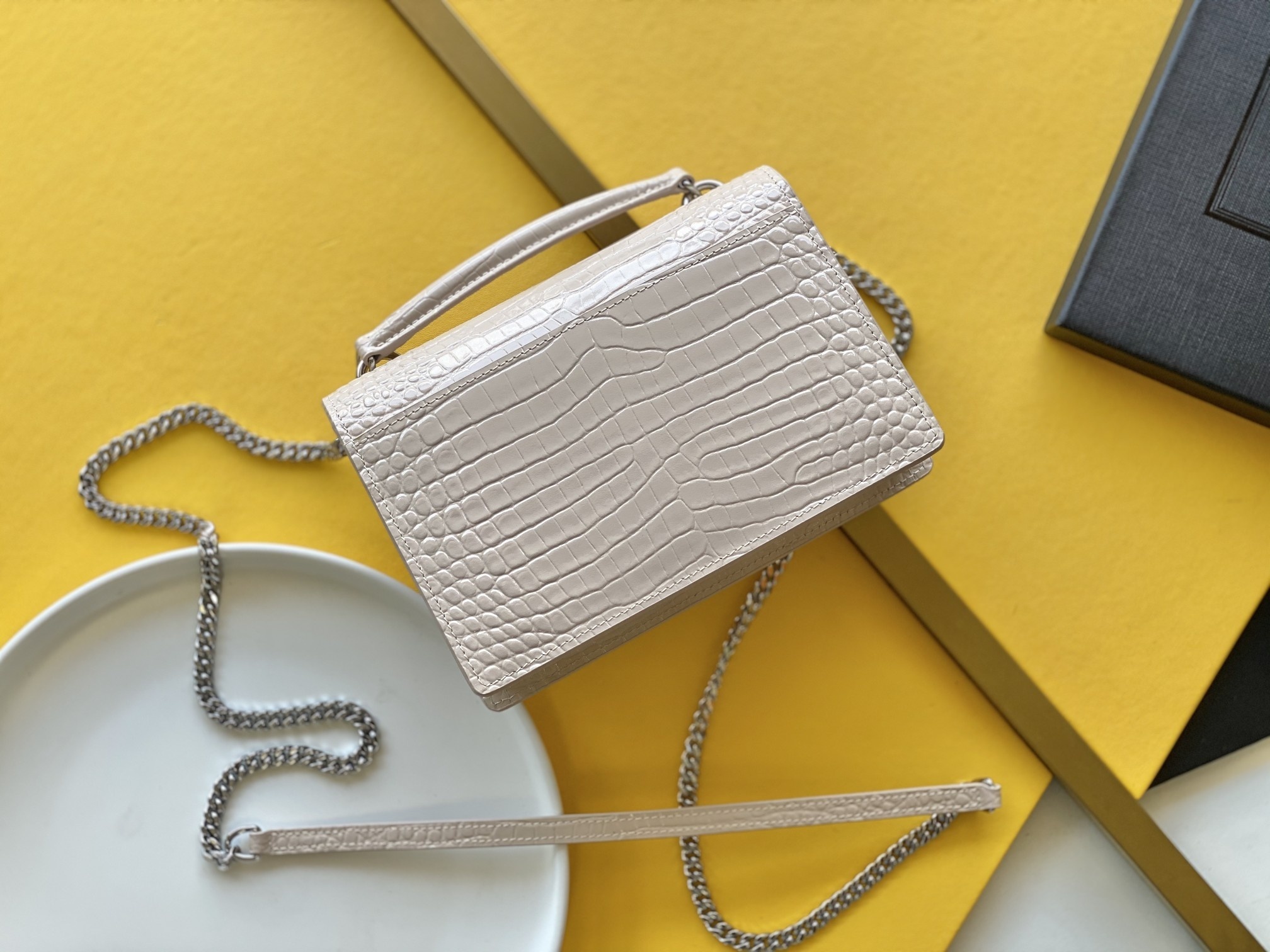 Saint Laurent Sunset Chain Bag With Silver Hardware For Women 7.4in/19cm YSL 533026DND1N9207