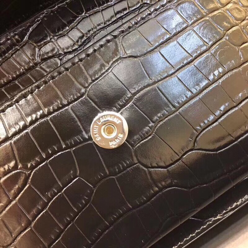 Saint Laurent Sunset Chain Wallet  In-Embossed Black For Women 8.2in/21cm YSL