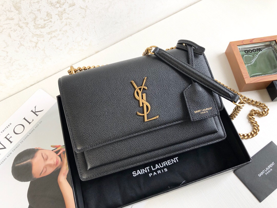 Saint Laurent Sunset Medium Chain Bag Black For Women 8.6in/22cm YSL 442906D420W1000