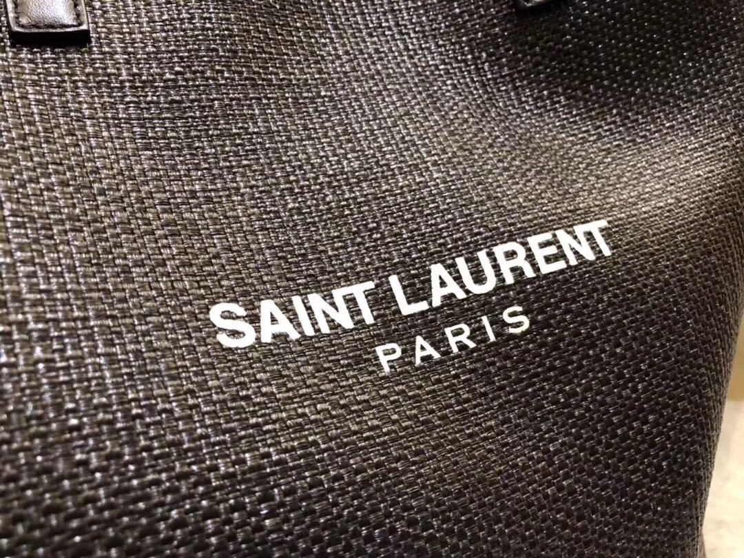 Saint Laurent Teddy Medium Canvas Handle Bucket Tote Bag Black For Women 13in/33cm YSL 551595 96W1E 1000