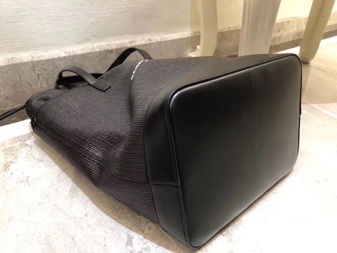 Saint Laurent Teddy Medium Canvas Handle Bucket Tote Bag Black For Women 13in/33cm YSL 551595 96W1E 1000