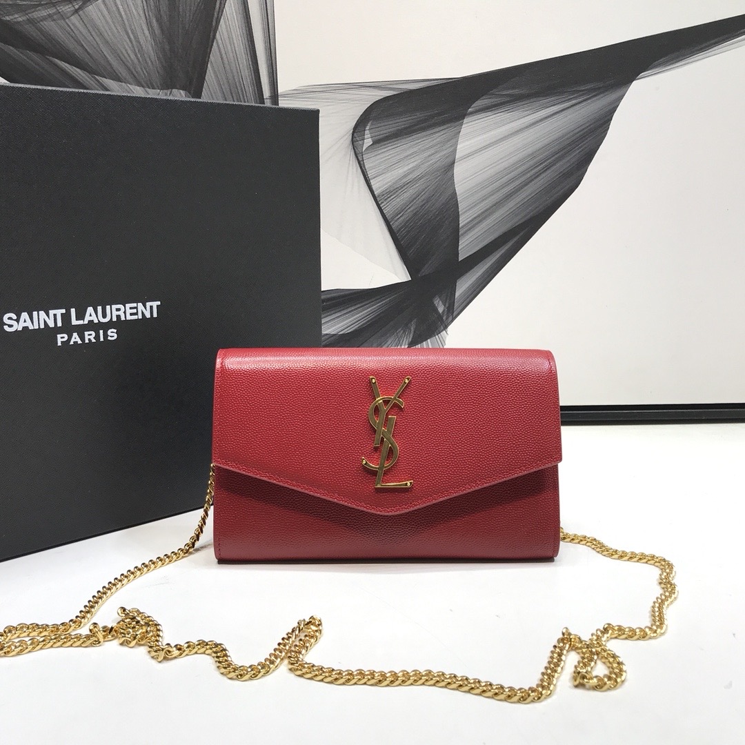 Saint Laurent Uptown Chain Wallet Red For Women 7.4in/19cm YSL 