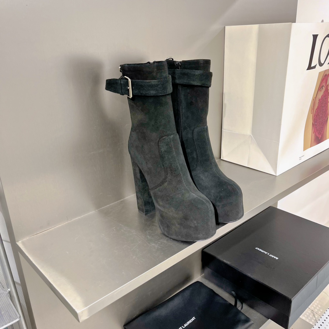 Saint Laurent Women’s Cherry Buckle Platform Booties Black For Women YSL