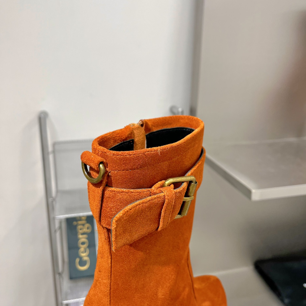 Saint Laurent Women’s Cherry Buckle Platform Booties Orange For Women YSL